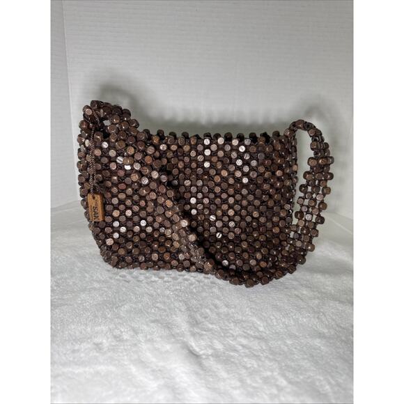 The SAK Vintage Wooden Beaded Boho Chic Handbag/Shoulder Bag Brown - Picture 1 of 6